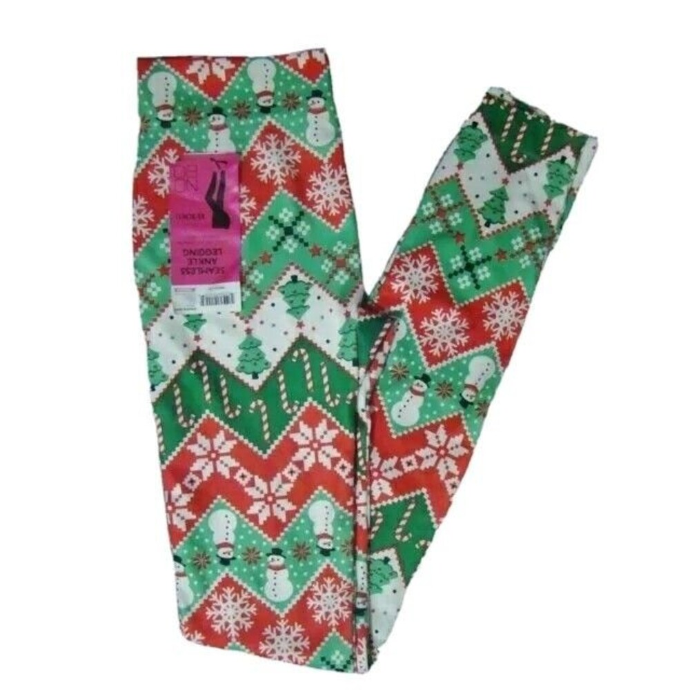 Leggings Christmas Size XS 1 Holiday Unisex Snowman Candy Canes Seamless Ankle